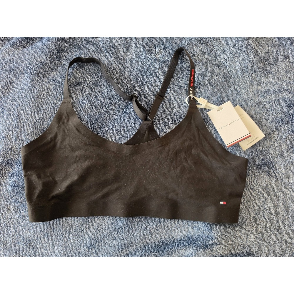 Tommy Hilfiger Bralette Women Large Black Solid Sleeveless Athleisure Top NWT